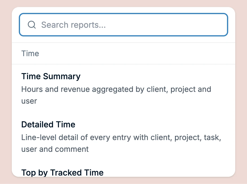Predefined report catalog with search