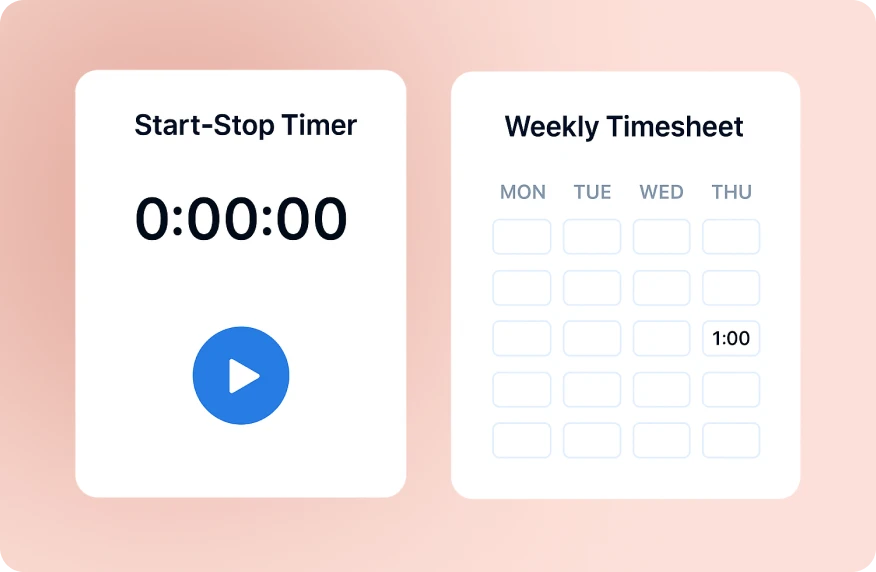 Start-stop timer alongside weekly timesheet grid