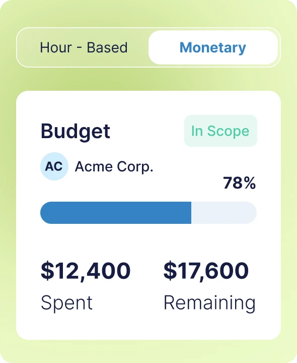 Project budget tracking with monetary spend and remaining