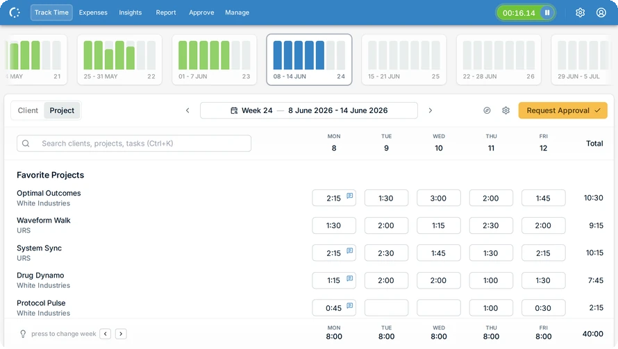eHour weekly timesheet interface