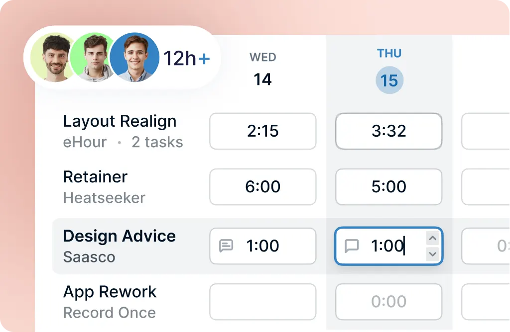 Weekly timesheet entry with project hours