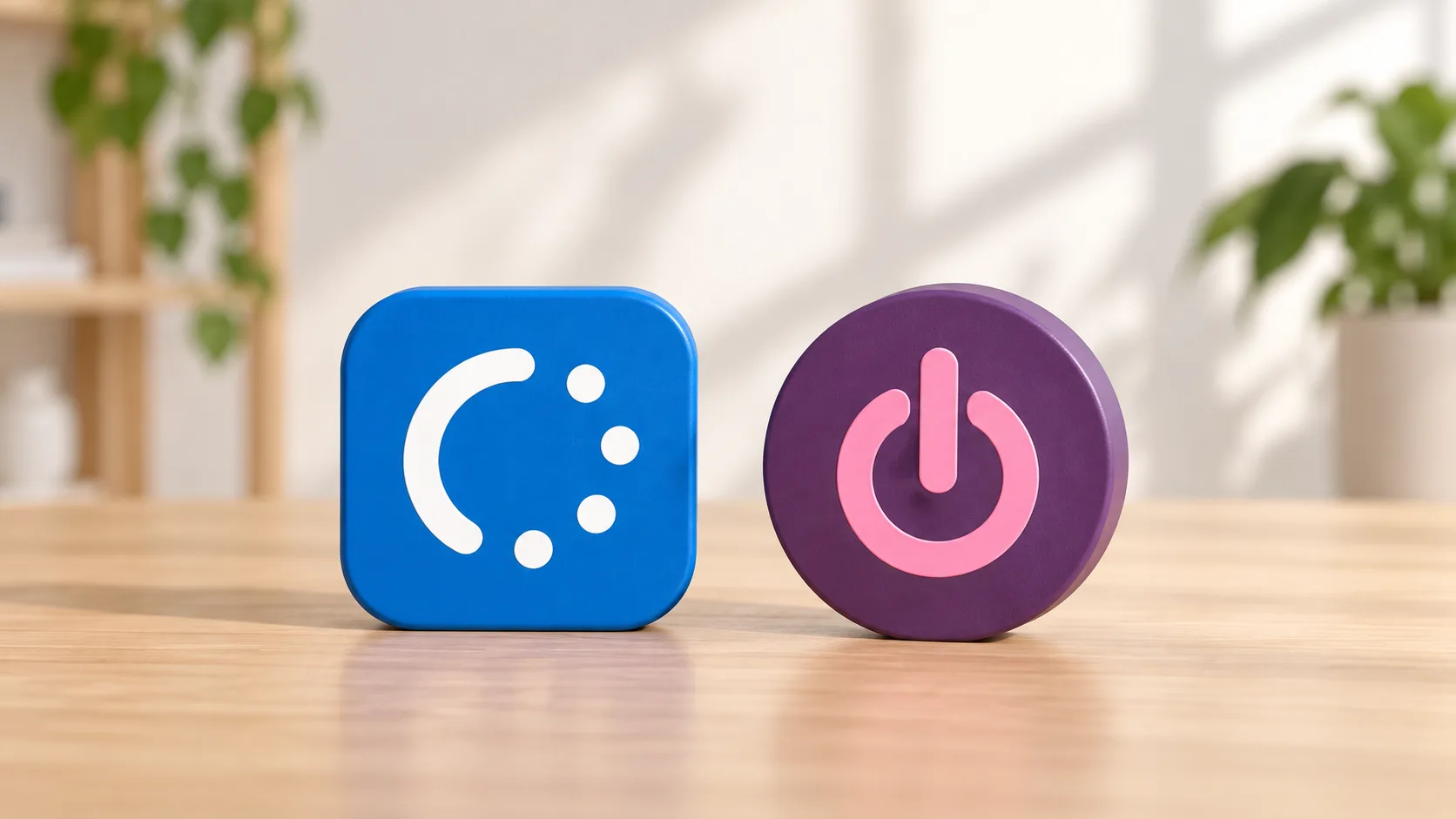 Physical eHour and Toggl logo tokens on a wooden table