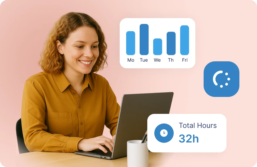 Woman tracking weekly hours with daily breakdown chart